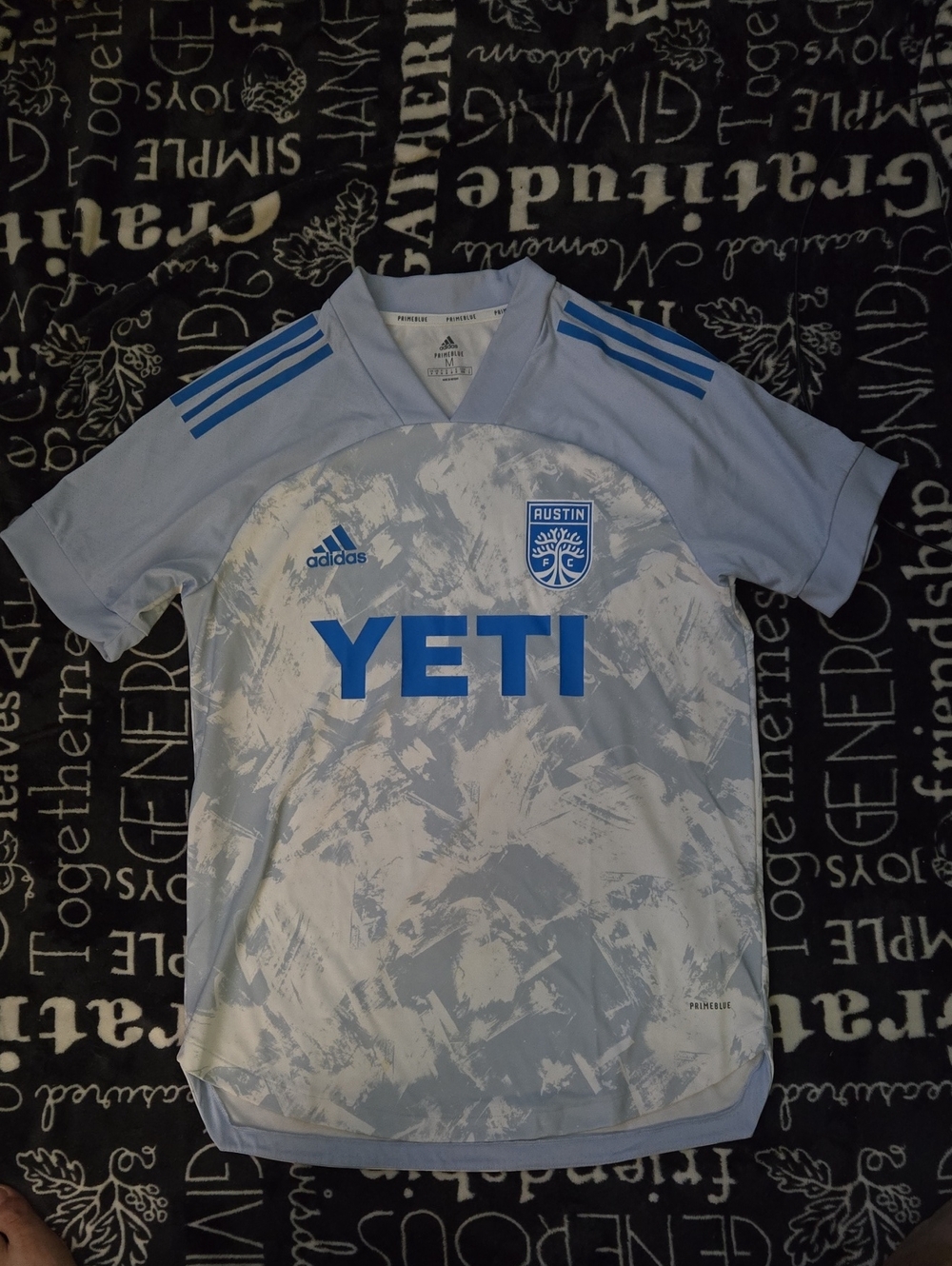 adidas Light Blue and White Austin FC YETI Soccer Jersey Sz Med